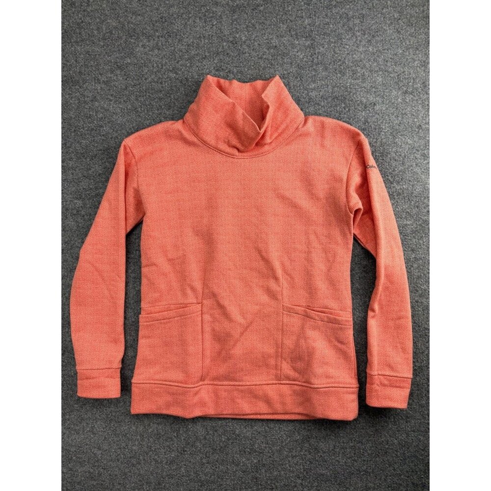 Columbia Lodge Funnel Sweater Women's S Salmon Herringbone Fleece Knit Pullover